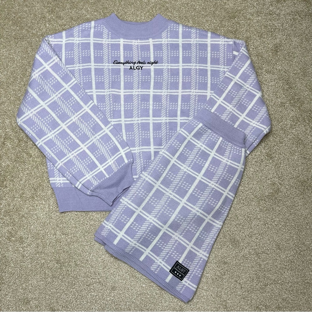 Girls 2-Piece Set: Mock-Neck Sweater & Pull-On Skirt Purple Plaid Size 160 (14)